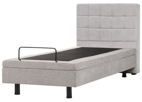 Polohovateľná posteľ svetlosivá látkové čalúnenie polyester 90 x 200 cm elektrické nastavenie roštu a opierky hlavy spálňa