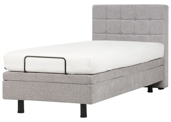 Polohovateľná posteľ svetlosivá látkové čalúnenie polyester 90 x 200 cm elektrické nastavenie roštu a opierky hlavy spálňa