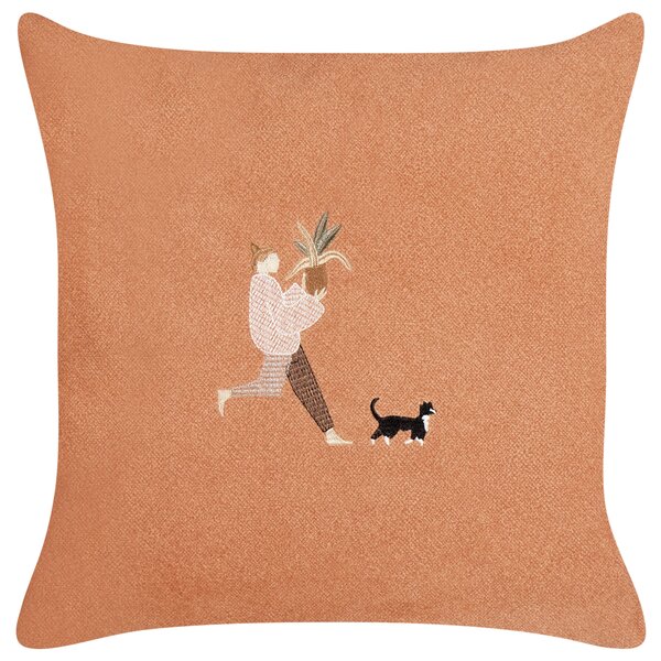 Sada 2 dekoratívnych vankúšov oranžová polyester 45 x 45 cm s vyšívaným vzorom snímateľné obliečky bytové doplnky obývacia izba