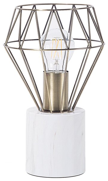 Stolná lampa biela mosadzná 28 cm kovové tienidlo tvar diamantu okrúhly stojan mramorový vzhľad obývačka spálňa