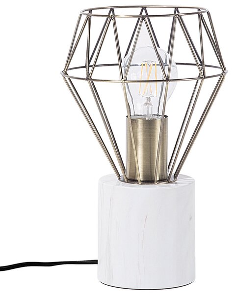 Stolná lampa biela mosadzná 28 cm kovové tienidlo tvar diamantu okrúhly stojan mramorový vzhľad obývačka spálňa