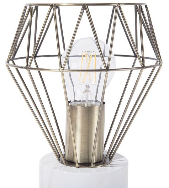 Stolná lampa biela mosadzná 28 cm kovové tienidlo tvar diamantu okrúhly stojan mramorový vzhľad obývačka spálňa