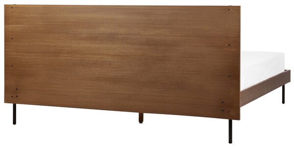Posteľ tmavý jaseň 180 x 200 cm s čelom lamelový rošt čierne kovové nohy spálňa