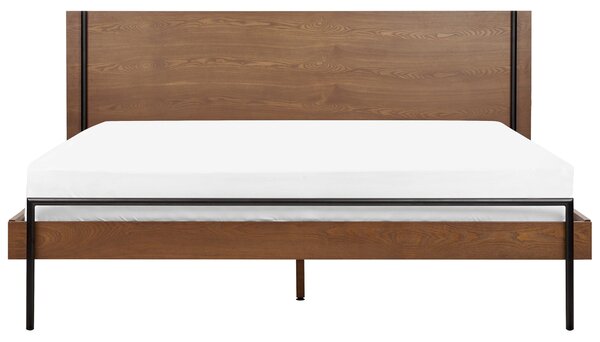 Posteľ tmavý jaseň 180 x 200 cm s čelom lamelový rošt čierne kovové nohy spálňa