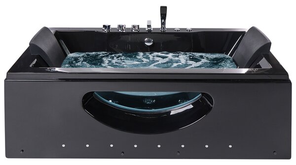 Vírivá vaňa čierna ABS 180 x 90 cm s LED svetlami a opierkami hlavy hydromasážne trysky obdĺžniková vírivka