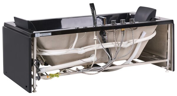 Vírivá vaňa čierna ABS 180 x 90 cm s LED svetlami a opierkami hlavy hydromasážne trysky obdĺžniková vírivka