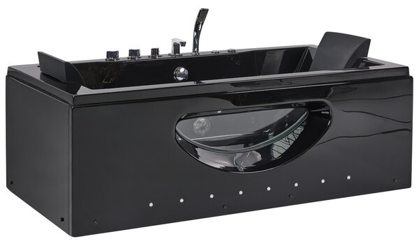 Vírivá vaňa čierna ABS 180 x 90 cm s LED svetlami a opierkami hlavy hydromasážne trysky obdĺžniková vírivka