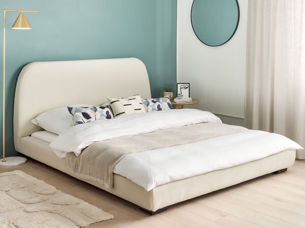 Posteľ svetlobéžová látkové čalúnenie polyester 160 x 200 cm lamelový rošt s čelom moderný tradičný štýl spálňa