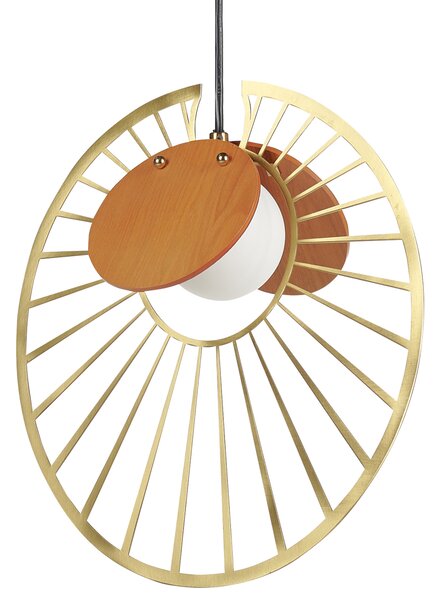 Závesná lampa zlatá svetlé drevo kov železo MDF závesné svetlo sklenené tienidlo okrúhly tvar moderné osvetlenie