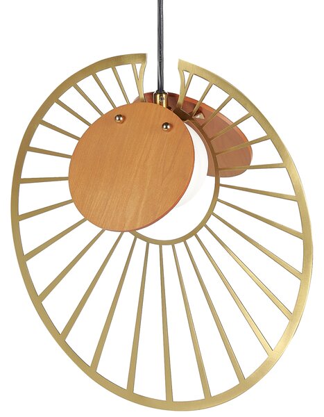 Závesná lampa zlatá svetlé drevo kov železo MDF závesné svetlo sklenené tienidlo okrúhly tvar moderné osvetlenie