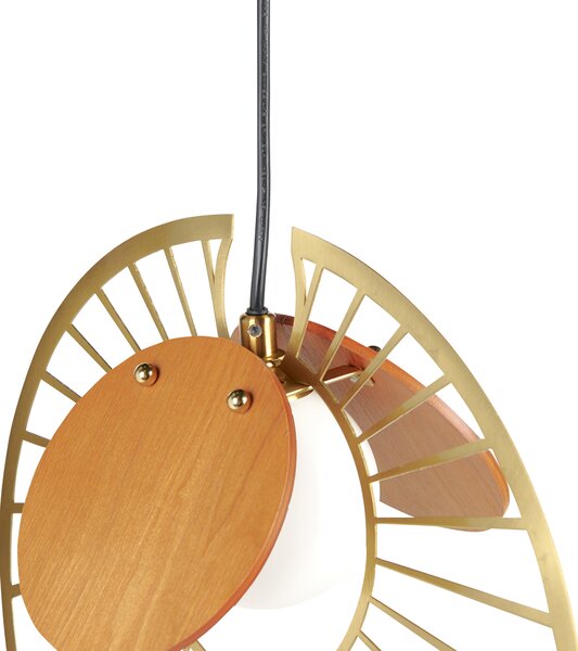 Závesná lampa zlatá svetlé drevo kov železo MDF závesné svetlo sklenené tienidlo okrúhly tvar moderné osvetlenie