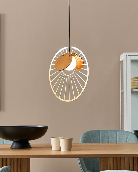 Závesná lampa zlatá svetlé drevo kov železo MDF závesné svetlo sklenené tienidlo okrúhly tvar moderné osvetlenie