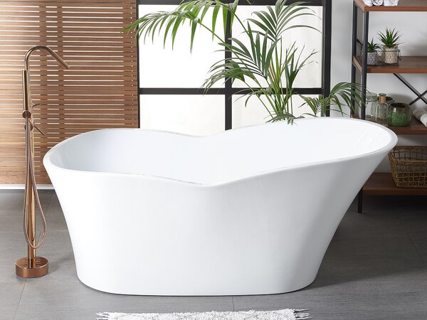 Voľne stojaca vaňa biela lesklá sanitárny akrylát 170 x 80 cm pre jednu osobu oválna moderný minimalistický dizajn