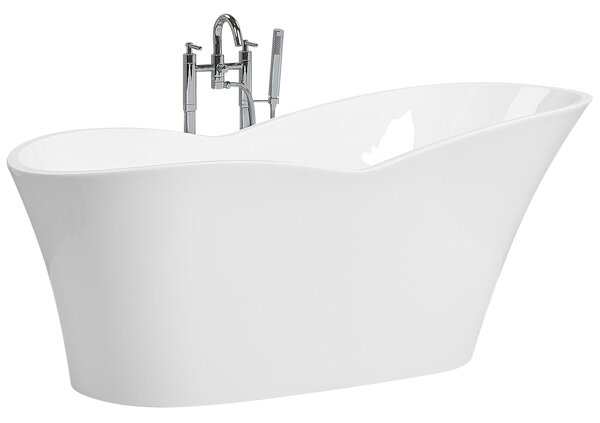 Voľne stojaca vaňa biela lesklá sanitárny akrylát 170 x 80 cm pre jednu osobu oválna moderný minimalistický dizajn