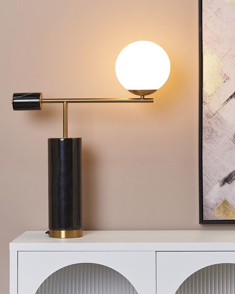 Stolná lampa čierna a zlatá mramorový podstavec sklenené tienidlo obývacia izba spálňa moderný štýl