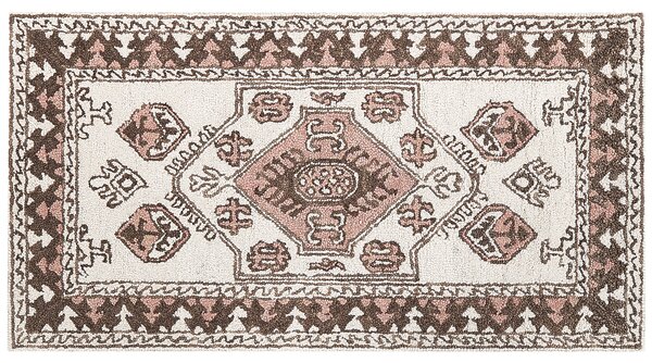 Koberec viacfarebný vlnený 80 x 150 cm s orientálnym geometrickým vzorom ručne všívaný boho obývacia izba spálňa