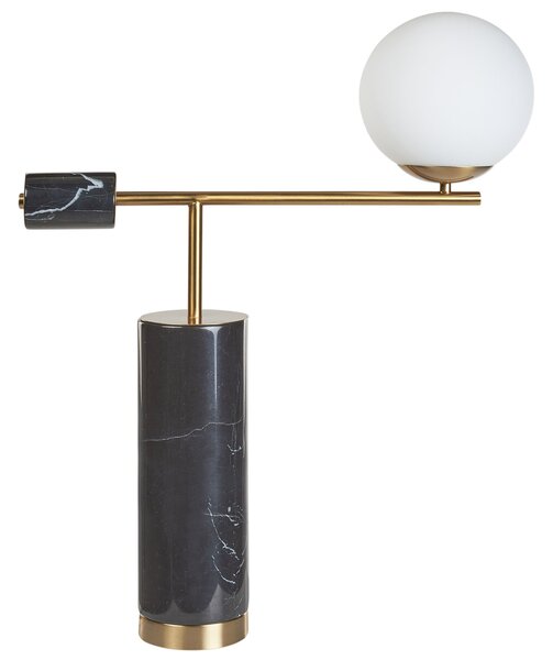 Stolná lampa čierna a zlatá mramorový podstavec sklenené tienidlo obývacia izba spálňa moderný štýl