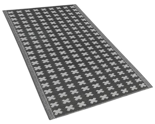 Vonkajší koberec čierny syntetický materiál 90 x 180 cm geometrický vzor obdĺžnikový tvar ekologický moderný štýl interiér exteriér