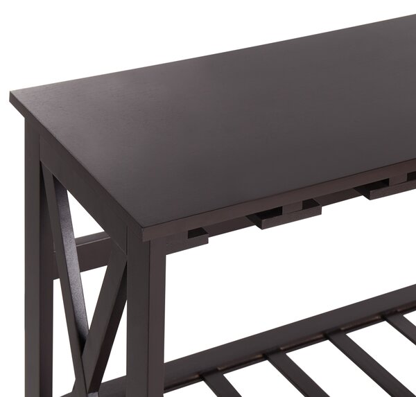 Regál na víno tmavohnedý MDF 73 x 29 x 90 cm stojan na fľaše a poháre klasický elegantný štýl bytový dekor
