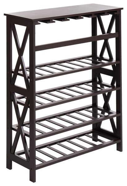 Regál na víno tmavohnedý MDF 73 x 29 x 90 cm stojan na fľaše a poháre klasický elegantný štýl bytový dekor