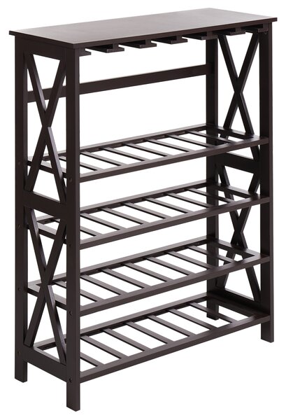 Regál na víno tmavohnedý MDF 73 x 29 x 90 cm stojan na fľaše a poháre klasický elegantný štýl bytový dekor