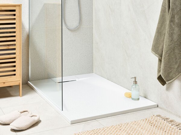 Sprchová vanička s odtokom biela SMC 80 x 120 x 3 cm obdĺžnikový tvar efekt prírodného kameňa minimalistický štýl kúpeľňa
