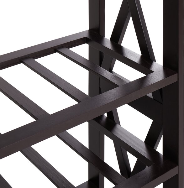 Regál na víno tmavohnedý MDF 73 x 29 x 90 cm stojan na fľaše a poháre klasický elegantný štýl bytový dekor