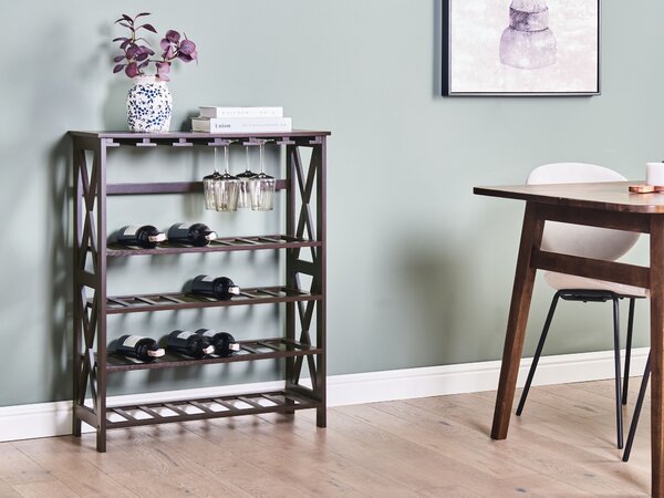 Regál na víno tmavohnedý MDF 73 x 29 x 90 cm stojan na fľaše a poháre klasický elegantný štýl bytový dekor