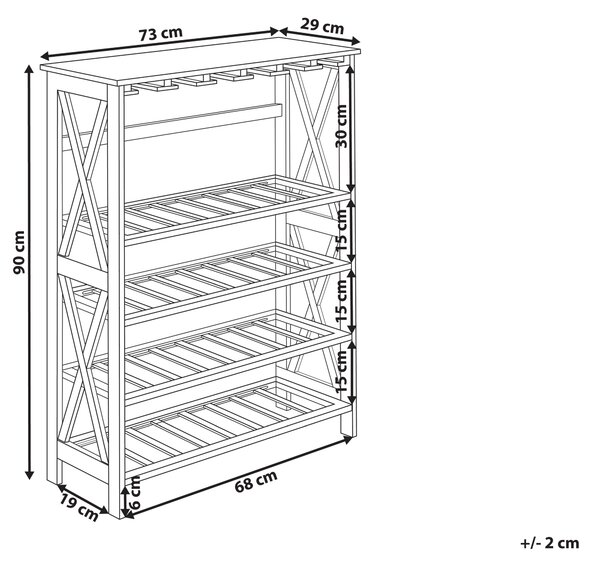 Regál na víno tmavohnedý MDF 73 x 29 x 90 cm stojan na fľaše a poháre klasický elegantný štýl bytový dekor