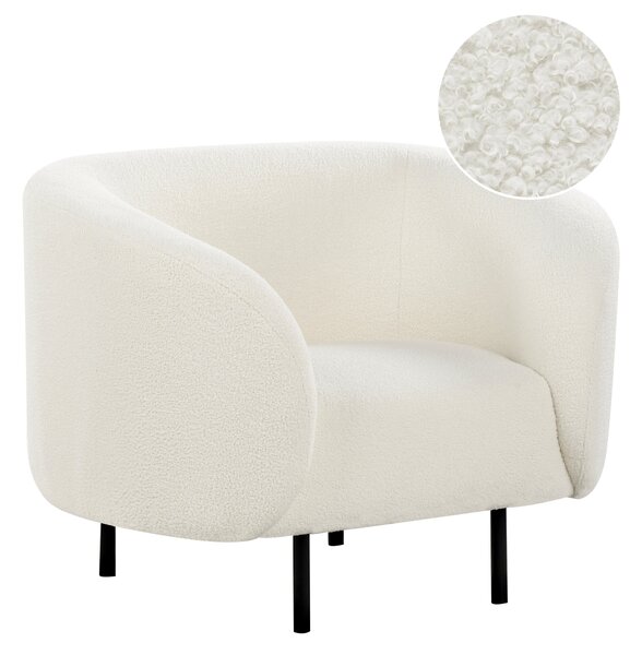 Kreslo biele buklé čalúnenie čierne nohy zaoblené operadlo retro glamour art deco štýl