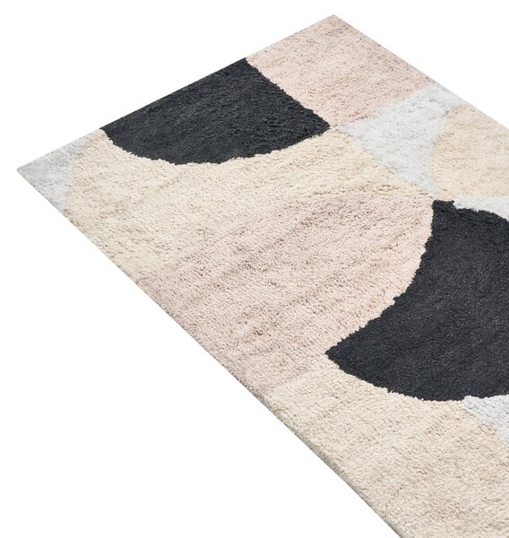 Kúpeľňová predložka béžová bavlnená obdĺžnikový tvar geometrický vzor 60 x 90 cm mäkký koberec do kúpeľne moderný dizajn