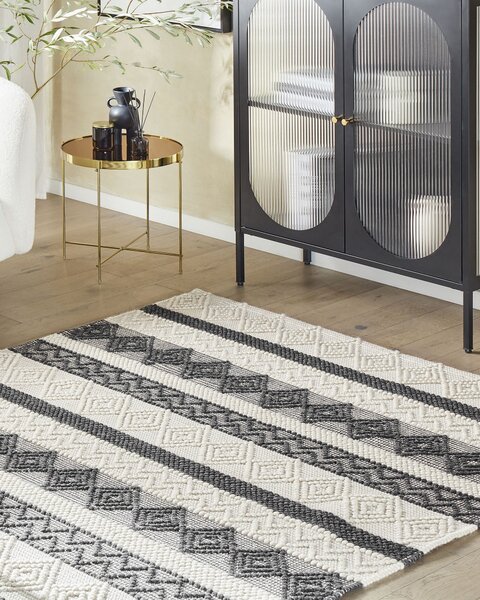 Koberec svetlobéžový a sivý 160 x 230 cm vlna a polyester ručne tkaný s geometrickým vzorom boho