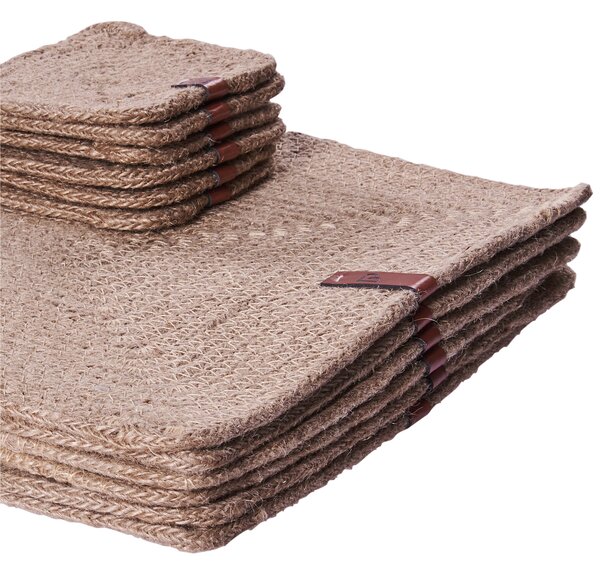Sada 12 prestieraní a podložiek prírodná z juty 30 x 40/10 x 10 cm ručne vyrobené podložky pod taniere a poháre boho kuchyňa jedáleň