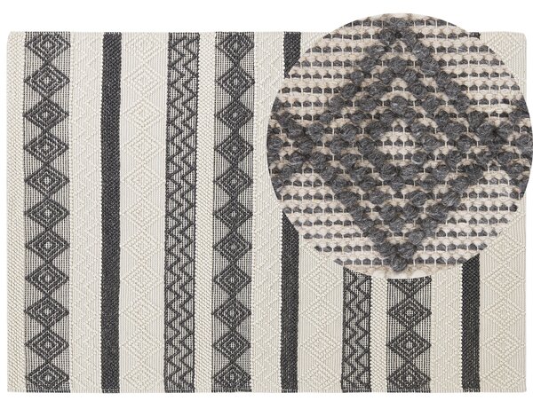 Koberec svetlobéžový a sivý 160 x 230 cm vlna a polyester ručne tkaný s geometrickým vzorom boho