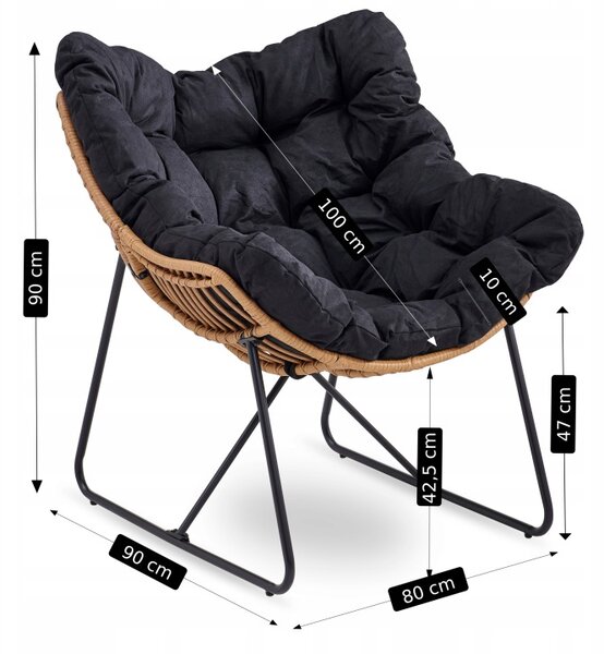 Záhradná relaxačná stolička na terasu, do záhrady, do obývačky, čierna, FIN