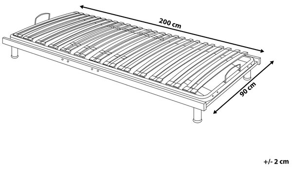 Manuálne nastaviteľný lamelový rošt na posteľ 90 x 200 cm drevené lamely oceľový rám s nohami