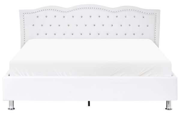 Posteľ biela umelá koža 180 x 200 cm s úložným priestorom prešívané čelo s gombíkmi moderný glamour štýl spálňa