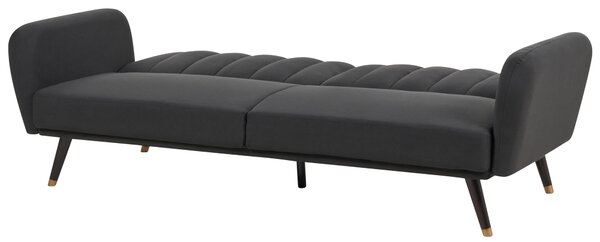Rozkladacia pohovka čierna látkové čalúnenie vhodná na spanie elegantná moderná obývacia izba spálňa