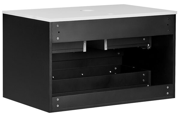 Kúpeľňová skrinka čierna MDF 80 x 52 cm nástenná závesná drážkovaná predná časť úložný priestor 2 zásuvky pod umývadlo moderný štýl