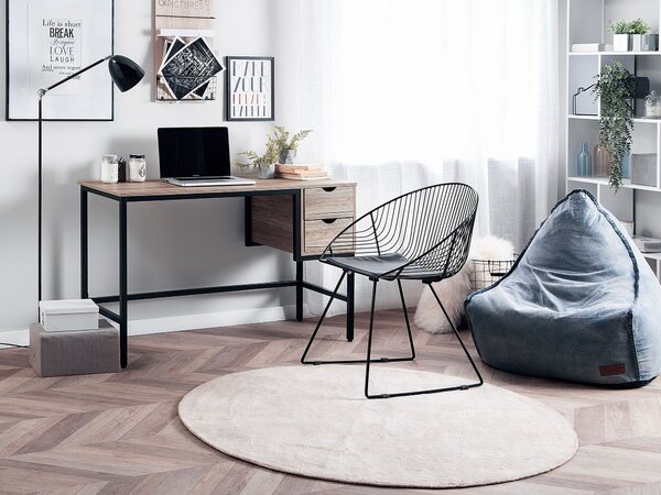 Písací stôl svetlé drevo čierna MDF oceľ 120 x 48 cm obdĺžnikový tvar úložný priestor 2 zásuvky moderný industriálny štýl kancelária
