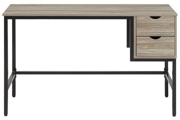 Písací stôl svetlé drevo čierna MDF oceľ 120 x 48 cm obdĺžnikový tvar úložný priestor 2 zásuvky moderný industriálny štýl kancelária