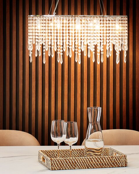 Luster strieborný železný chrómovaný povrch s kryštálikmi glamour štýl obývacia izba jedáleň