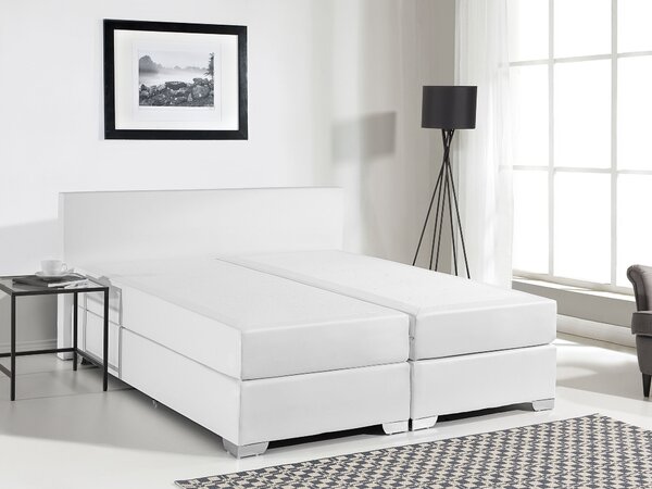 Kontinentálna posteľ biela umelá koža 140 x 200 cm vreckový pružinový matrac s čelom moderný štýl spálňa