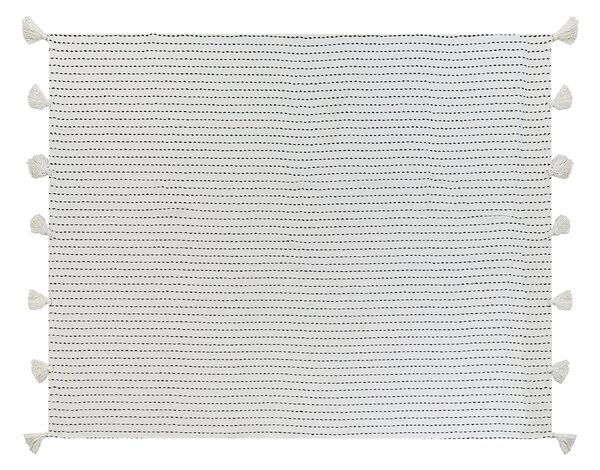 Prikrývka na posteľ krémová biela bavlnená 150 x 200 cm pruhovaná so strapcami klasický dizajn ozdobná deka do spálne