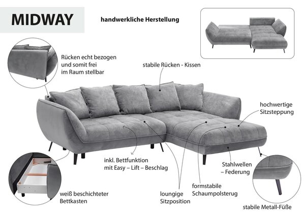 ROHOVÁ SEDAČKA, textil, sivá, svetlosivá Livetastic - Sedačky, Online Only
