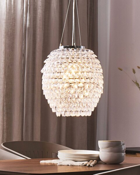 Závesná lampa transparentné kryštál 110 cm kovový rám s kryštálmi rozptyľujú čarovné svetlo