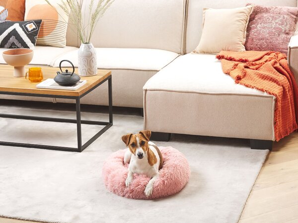 Posteľ pre psa ružový polyester 50 x 50 cm okrúhly pelech pre psa a mačku obývacia izba spálňa