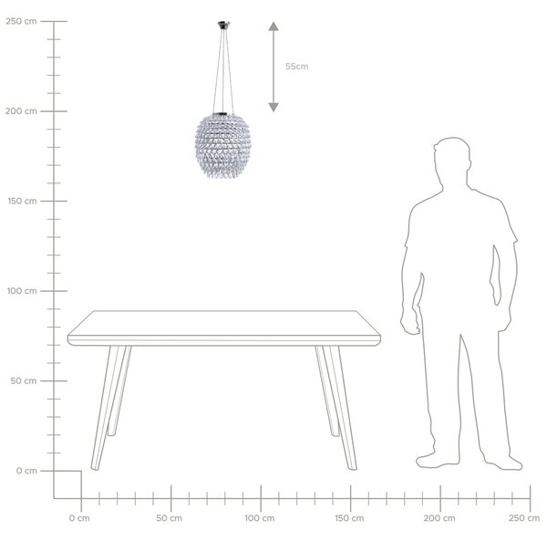 Závesná lampa transparentné kryštál 110 cm kovový rám s kryštálmi rozptyľujú čarovné svetlo