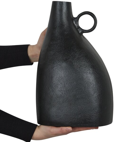 Dekoratívna váza čierna hliníková 36 cm s rúčkou tradičný moderný štýl dekorácie doplnky