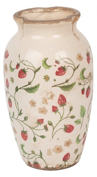 Béžová keramická váza s jahôdkami Wild Strawberries S - Ø 16*27 cm - Clayre & Eef